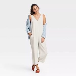linen blend vneck jumpsuit